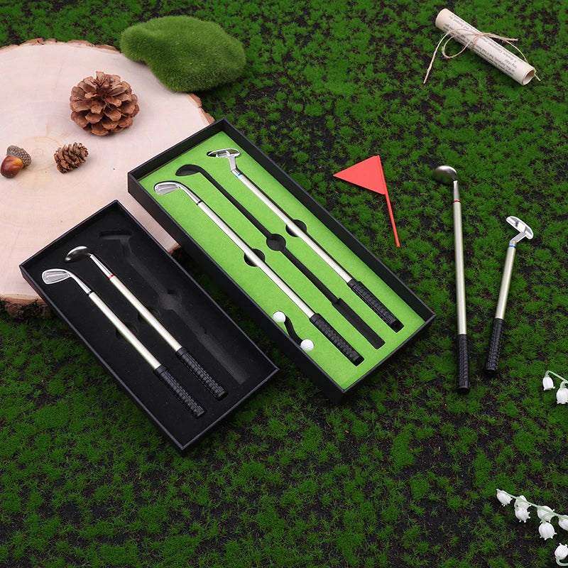 Golf Pen Set Mini Desktop Golf Ball Pen Gift Includes Putting Green 3 Clubs Pen Balls and Flag Desk Games Office School Gift